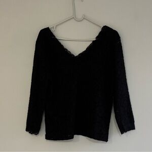 Ambiance black lace long sleeves V neck  Women Top Size 1XL dark coquette